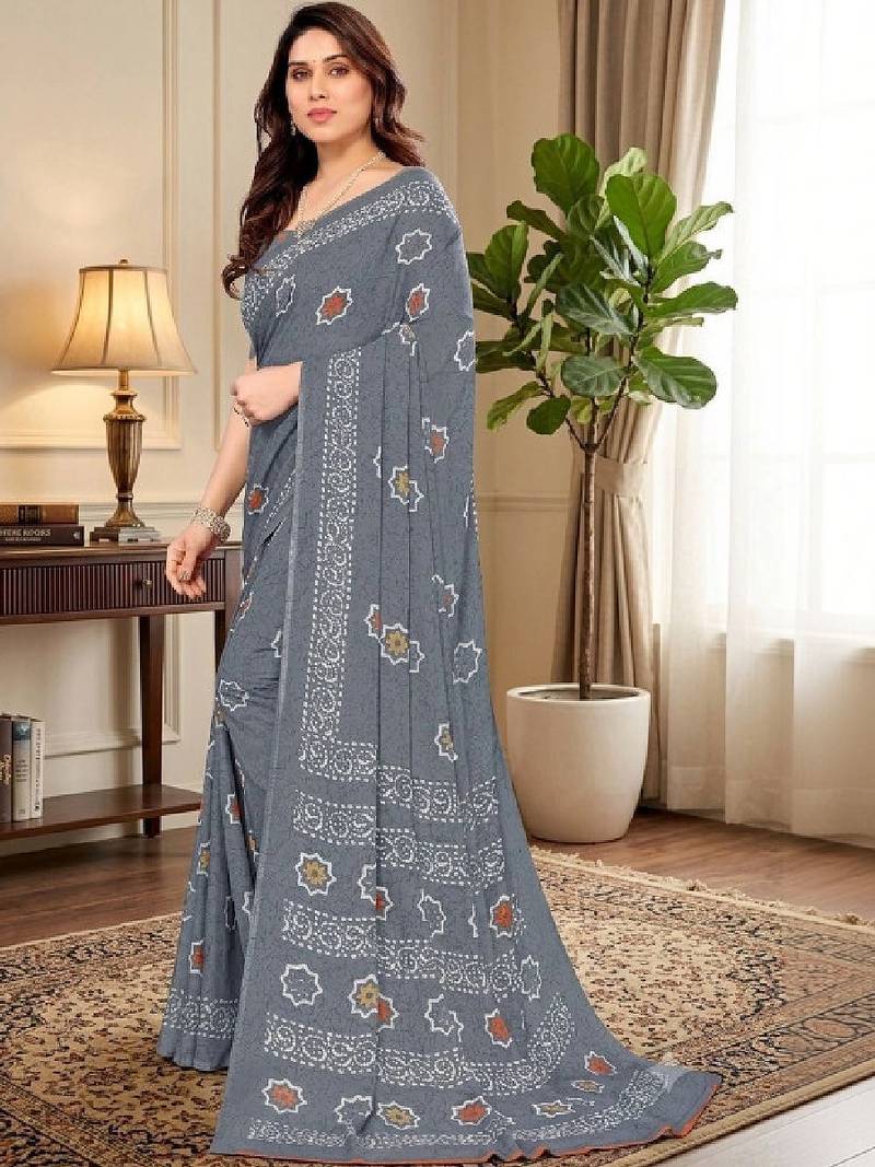 Tie and dye poly georgette leheriya saree