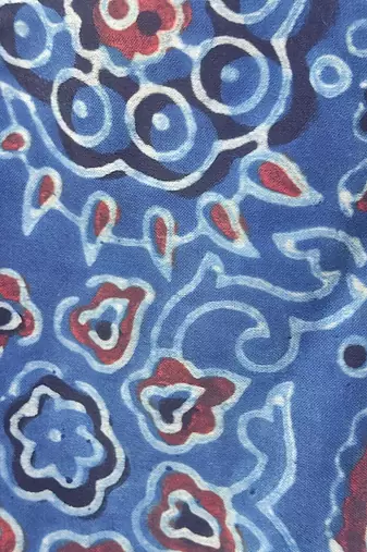 Navy blue authentic ajrakh handblock printed sleeveless silk blend blouse