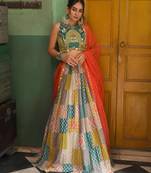 Multicolor Georgette Sequin Lehenga with Hand-Embroidered Raw Silk Blouse
