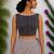 Navy blue authentic ajrakh handblock printed sleeveless silk blend blouse