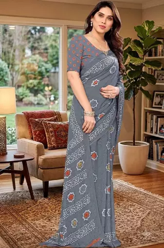Tie and dye poly georgette leheriya saree
