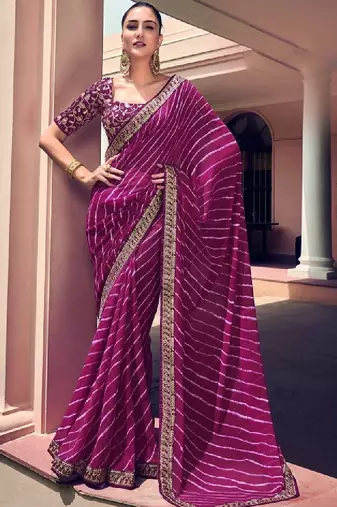 Leheriya embroidered pure georgette fusion leheriya saree