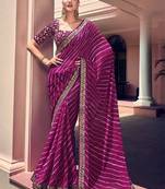 Leheriya embroidered pure georgette fusion leheriya saree