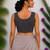 Navy blue authentic ajrakh handblock printed sleeveless silk blend blouse