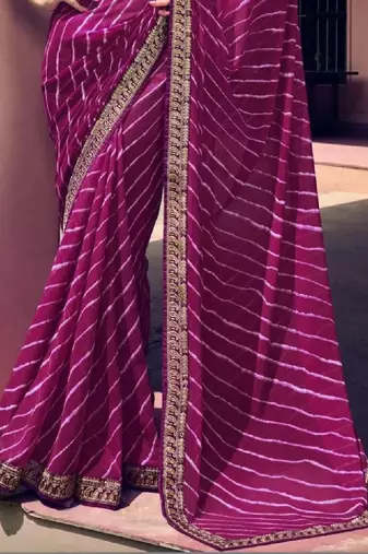 Leheriya embroidered pure georgette fusion leheriya saree