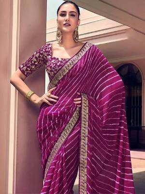 Leheriya embroidered pure georgette fusion leheriya saree 3