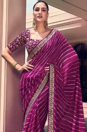 Leheriya embroidered pure georgette fusion leheriya saree