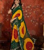 Tie and dye embroidered pure georgette fusion bandhani saree