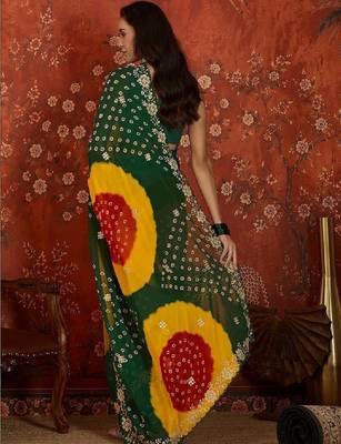 Tie and dye embroidered pure georgette fusion bandhani saree 3