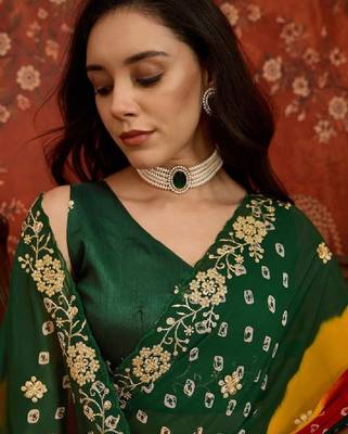 Tie and dye embroidered pure georgette fusion bandhani saree 4