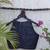 Navy blue authentic ajrakh handblock printed sleeveless silk blend blouse