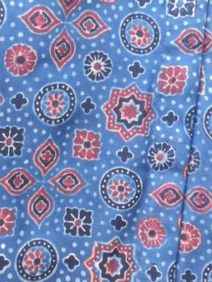 Navy blue authentic ajrakh handblock printed sleeveless silk blend blouse 3