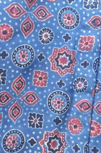 Navy blue authentic ajrakh handblock printed sleeveless silk blend blouse