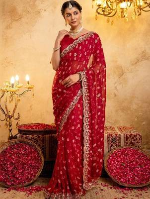 Bandhani embroidered pure georgette fusion bandhani saree 1