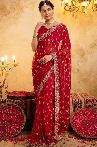 Bandhani embroidered pure georgette fusion bandhani saree