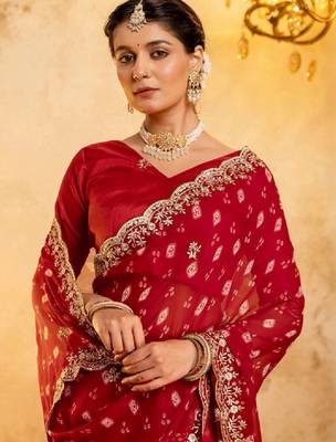 Bandhani embroidered pure georgette fusion bandhani saree 2