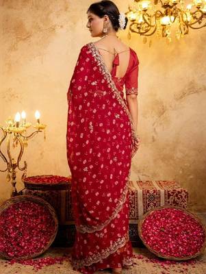 Bandhani embroidered pure georgette fusion bandhani saree 3