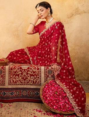Bandhani embroidered pure georgette fusion bandhani saree 4
