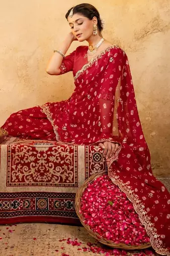 Bandhani embroidered pure georgette fusion bandhani saree