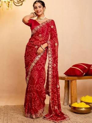 Bandhani embroidered pure georgette fusion bandhani saree 1