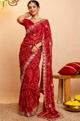 Bandhani embroidered pure georgette fusion bandhani saree
