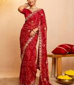 Bandhani embroidered pure georgette fusion bandhani saree