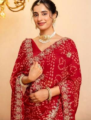 Bandhani embroidered pure georgette fusion bandhani saree 2