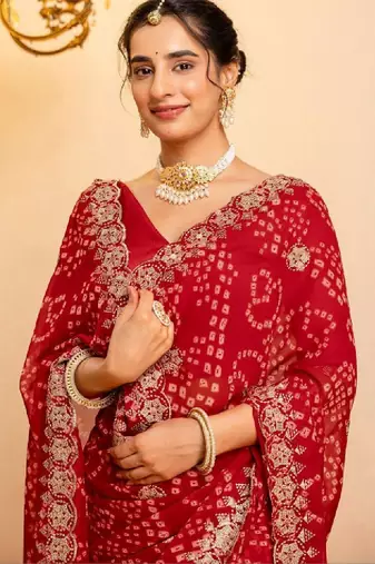 Bandhani embroidered pure georgette fusion bandhani saree