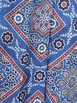 Navy blue authentic ajrakh handblock printed sleeveless silk blend blouse 3