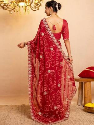 Bandhani embroidered pure georgette fusion bandhani saree 3