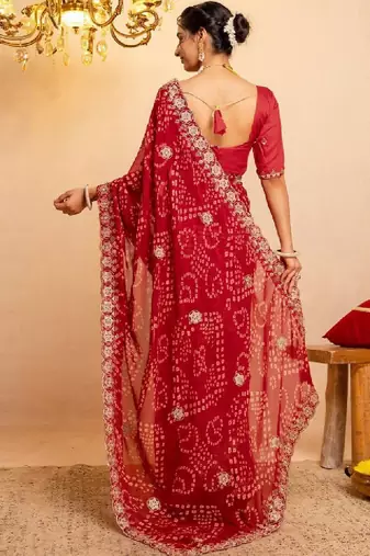 Bandhani embroidered pure georgette fusion bandhani saree