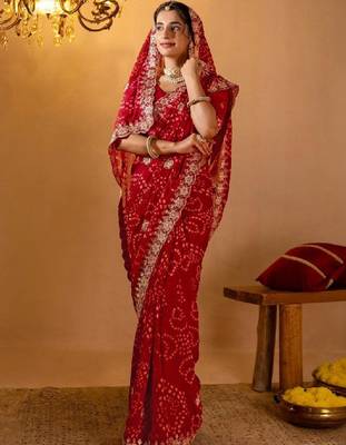Bandhani embroidered pure georgette fusion bandhani saree 4