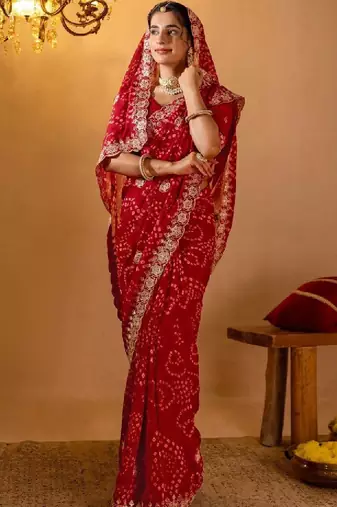 Bandhani embroidered pure georgette fusion bandhani saree
