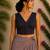 Navy blue authentic ajrakh handblock printed sleeveless silk blend blouse