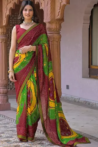 Bandhani pure georgette fusion bandhani saree