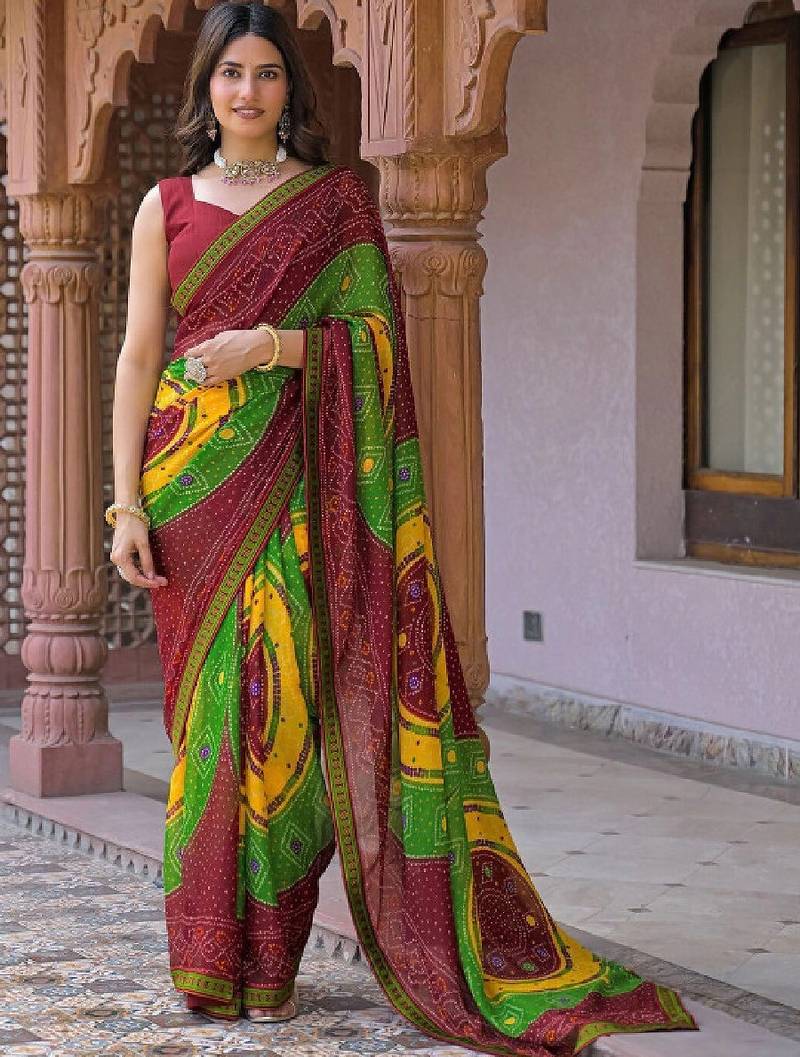 Bandhani pure georgette fusion bandhani saree