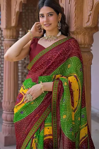 Bandhani pure georgette fusion bandhani saree