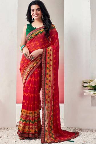 Pure chiffon fusion leheriya saree