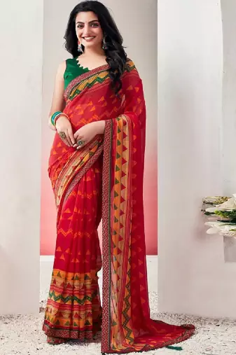 Pure chiffon fusion leheriya saree