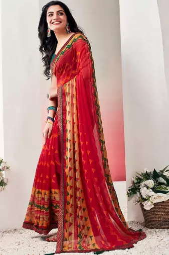 Pure chiffon fusion leheriya saree