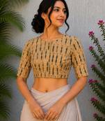 Yellow premium cotton handblock printed blouse