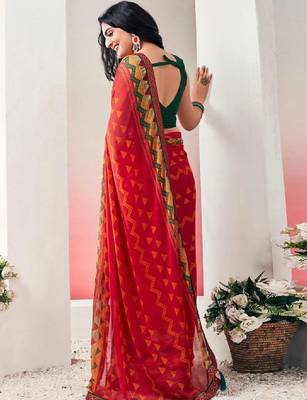 Pure chiffon fusion leheriya saree 3