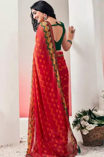 Pure chiffon fusion leheriya saree