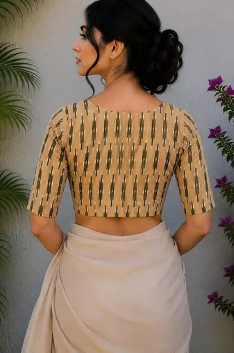 Yellow premium cotton handblock printed blouse