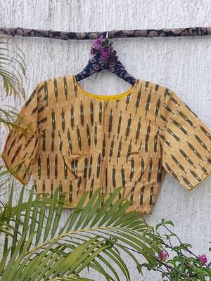 Yellow premium cotton handblock printed blouse 3
