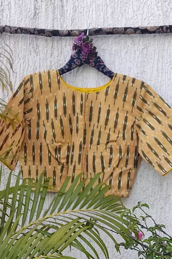 Yellow premium cotton handblock printed blouse