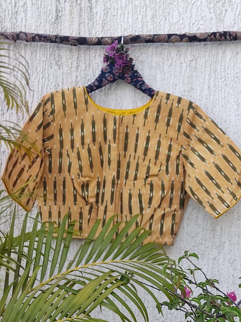 Yellow premium cotton handblock printed blouse