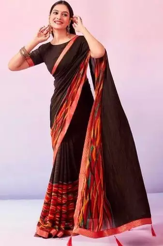 Pure chiffon fusion leheriya saree