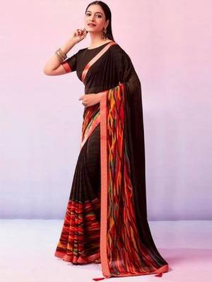 Pure chiffon fusion leheriya saree 2
