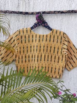 Yellow premium cotton handblock printed blouse 4